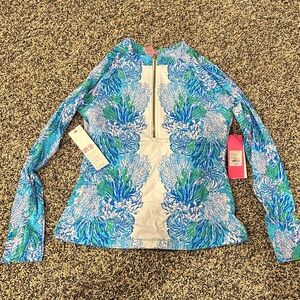 Lilly Pulitzer Blue & Green Long Sleeve Zip Front Swim Top